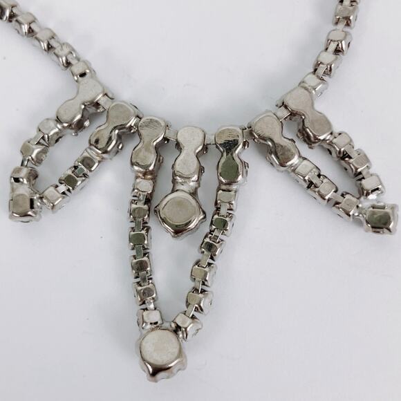 VTG Signed Carol Deb 1950s Cocktail Rhinestone Bib Necklace Silver Tone Elegant - Picture 8 of 15